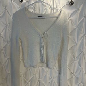 White tie up sweater